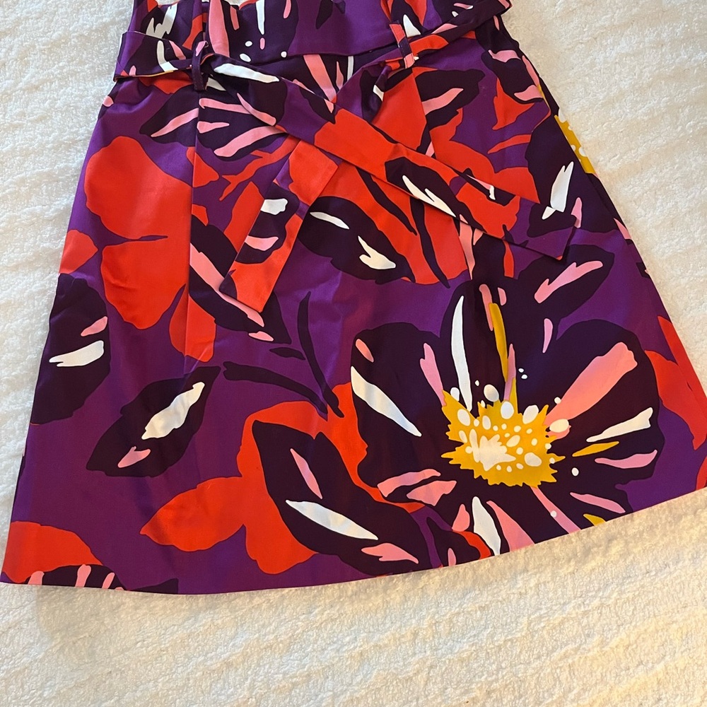 Karen Millen Floral Purple and Red Skirt with Tie Waist, Size 6
